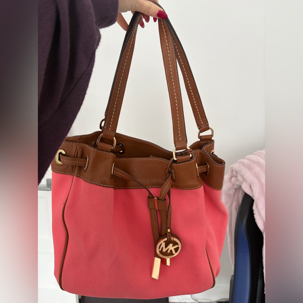 Michael Kors Coral and Brown Tote Bag